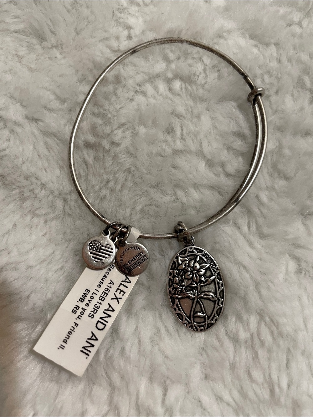 💎SALE 💎Alex and Ani Silver Floral Oval Pendant Bangle with Accent Charms